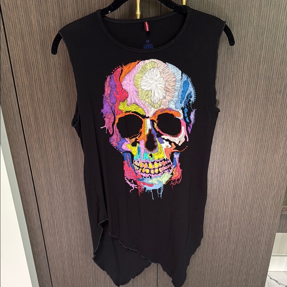 Ay Guey Women's Multicolor Skull Sleeveless Tank, Black, Size M, New